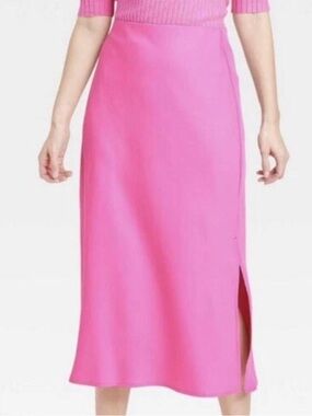 a new day Pink Satin Midi Pull On Skirt Women’s Size XL